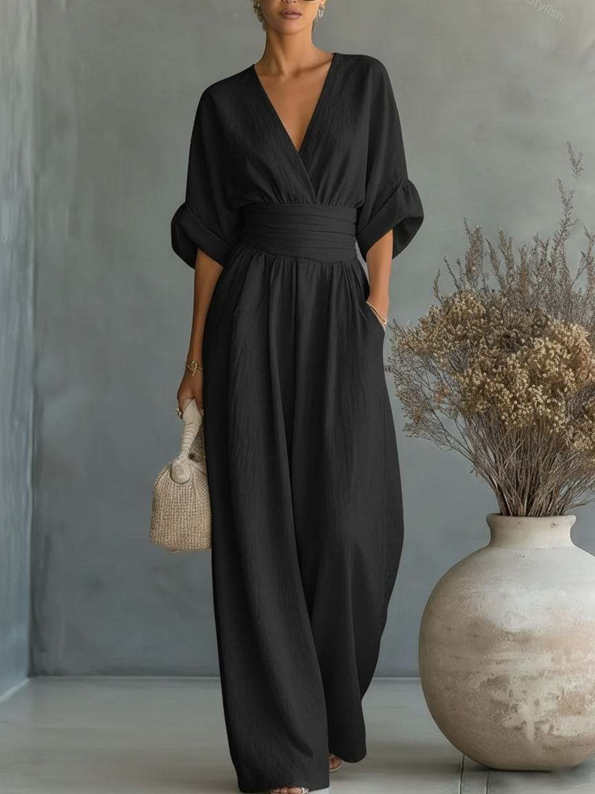 Elegante Tuta con Scollo a V e Vita Alta per Donne