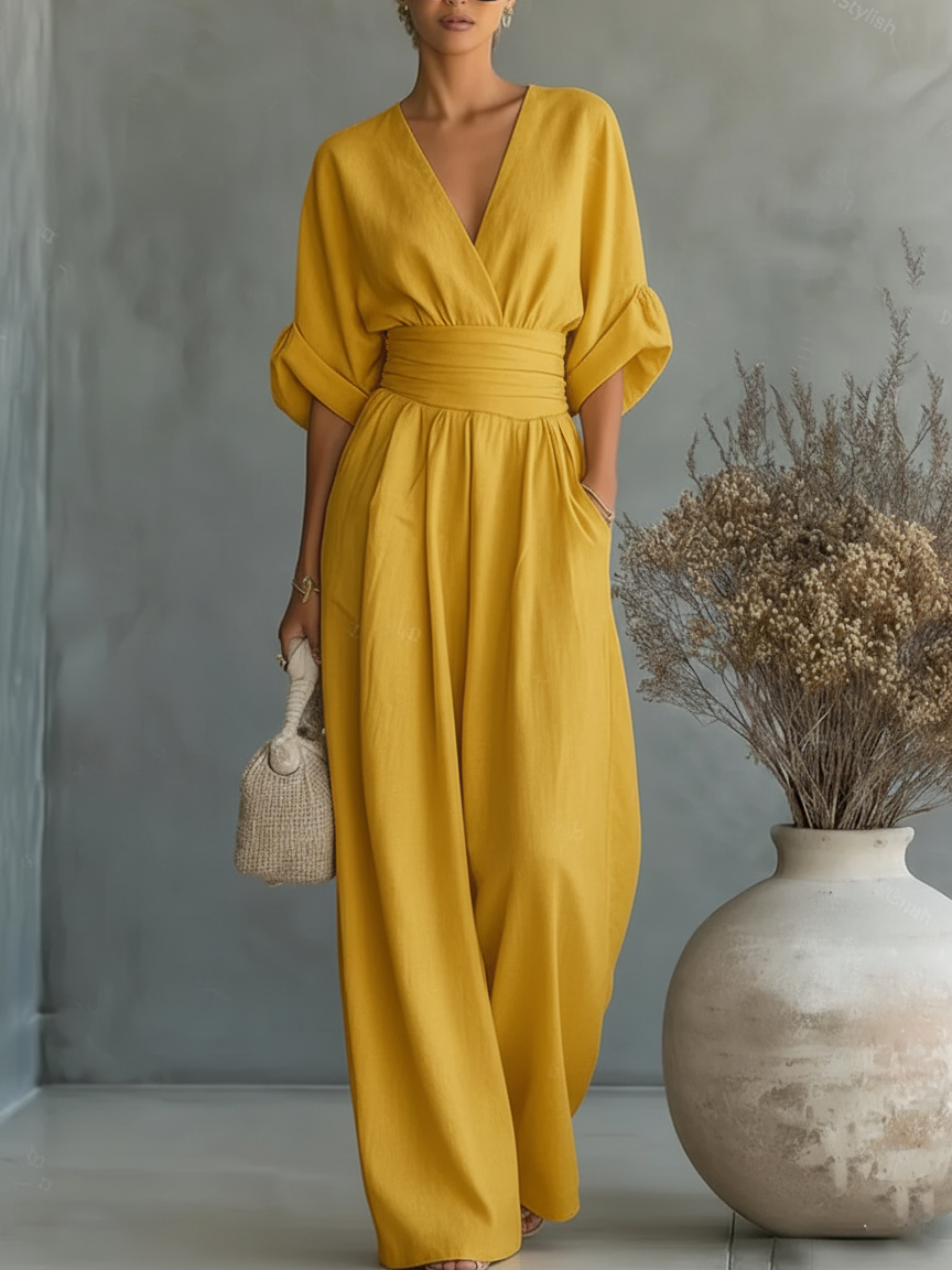 Elegante Tuta con Scollo a V e Vita Alta per Donne
