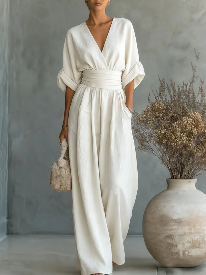 Elegante Tuta con Scollo a V e Vita Alta per Donne