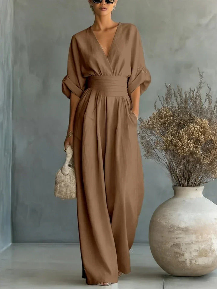 Elegante Tuta con Scollo a V e Vita Alta per Donne