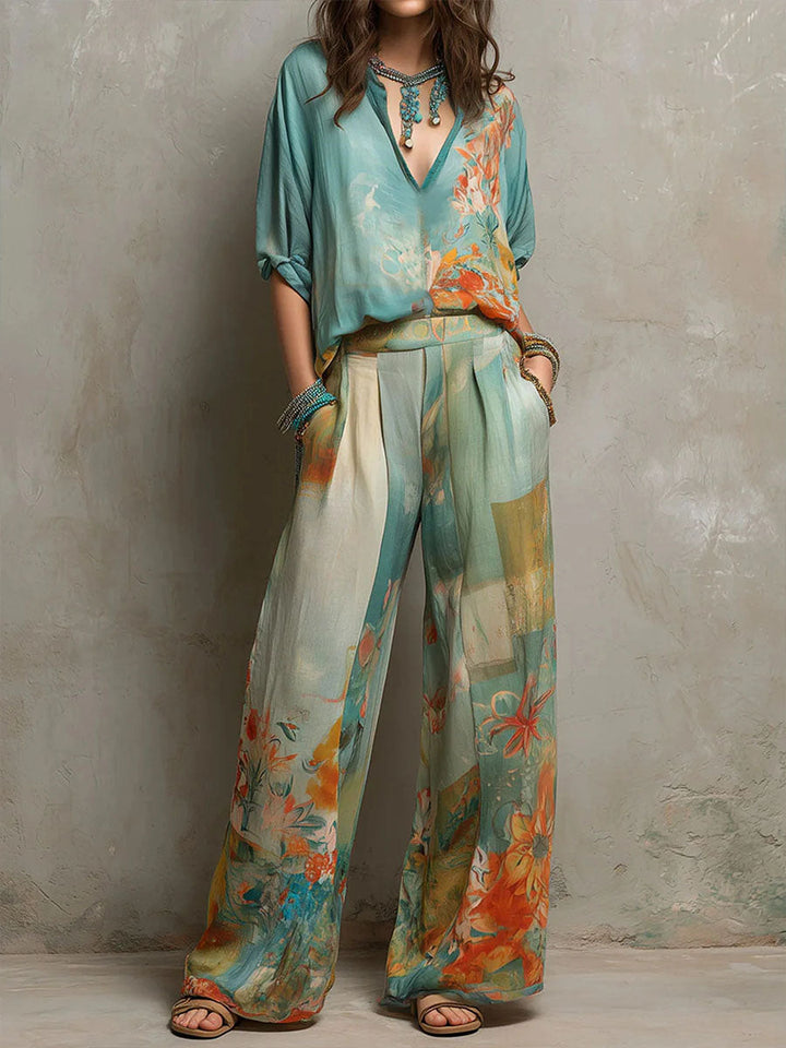 Chiara - Set elegante stampa floreale con pantalone ampio