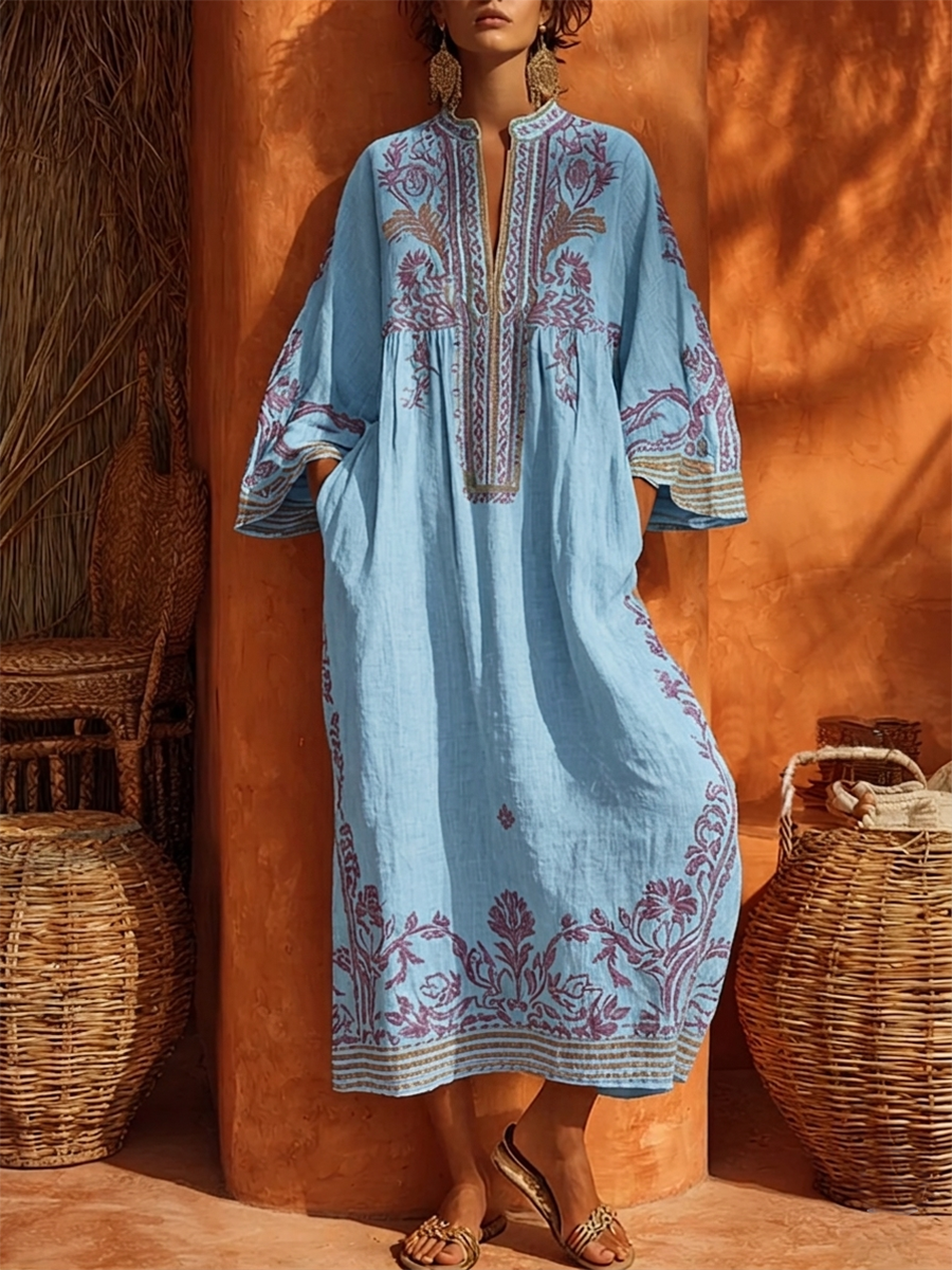 Celestina | Abito boho ricamato dal fascino mediterraneo guiallo