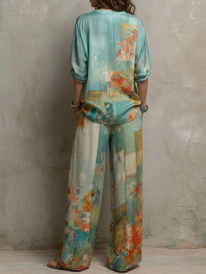 Chiara - Set elegante stampa floreale con pantalone ampio