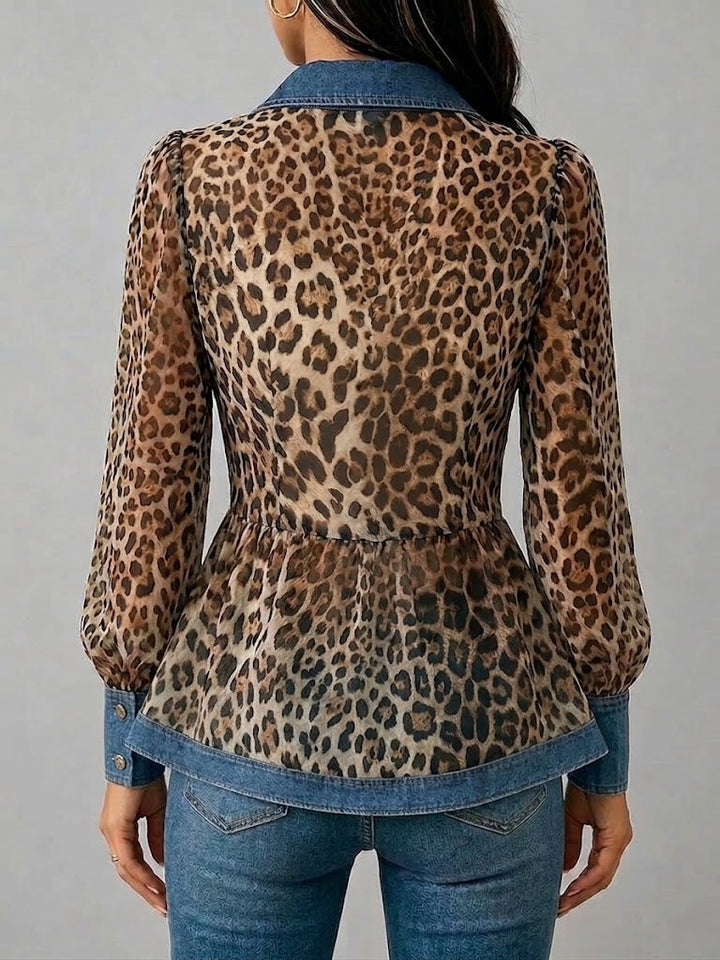 Ornella | Camicia leopardata con dettagli denim
