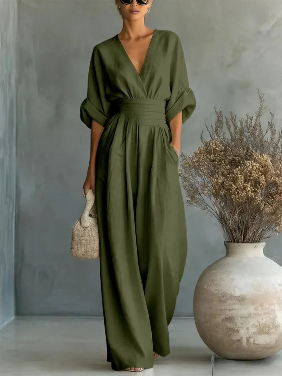 Elegante Tuta con Scollo a V e Vita Alta per Donne