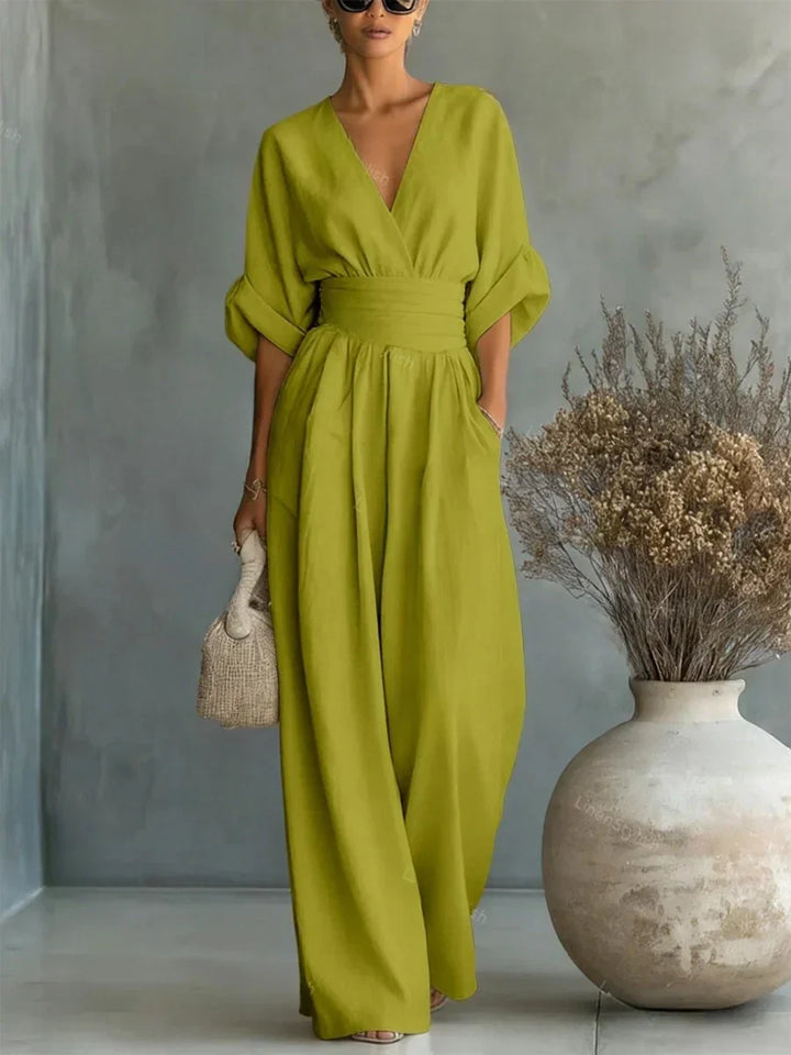 Elegante Tuta con Scollo a V e Vita Alta per Donne