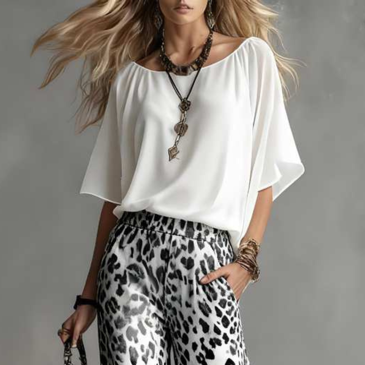 SET BLOUSE BIANCA E PANTALONI OMBRÉ LEOPARDATI