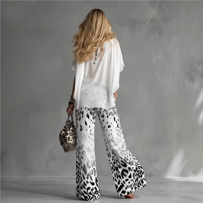 SET BLOUSE BIANCA E PANTALONI OMBRÉ LEOPARDATI